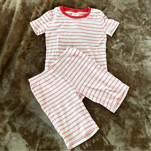 Mini Boden Red/ Pink and White Striped Short John’s Pajama Set Size 6 - Picture 2 of 7